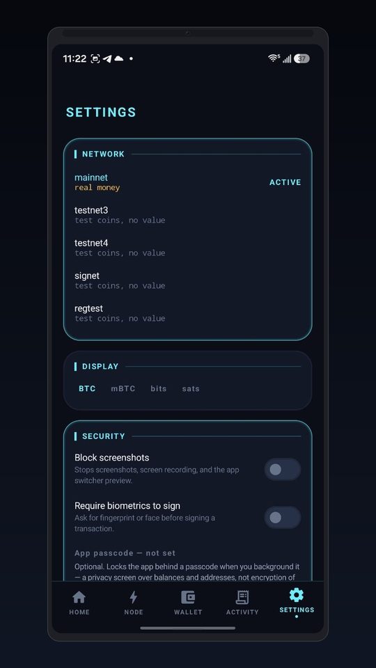 Settings security